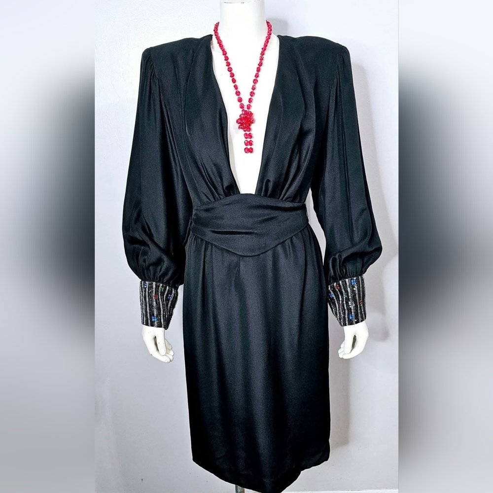 Sexy 80s Low Cut Black Cocktail Dress